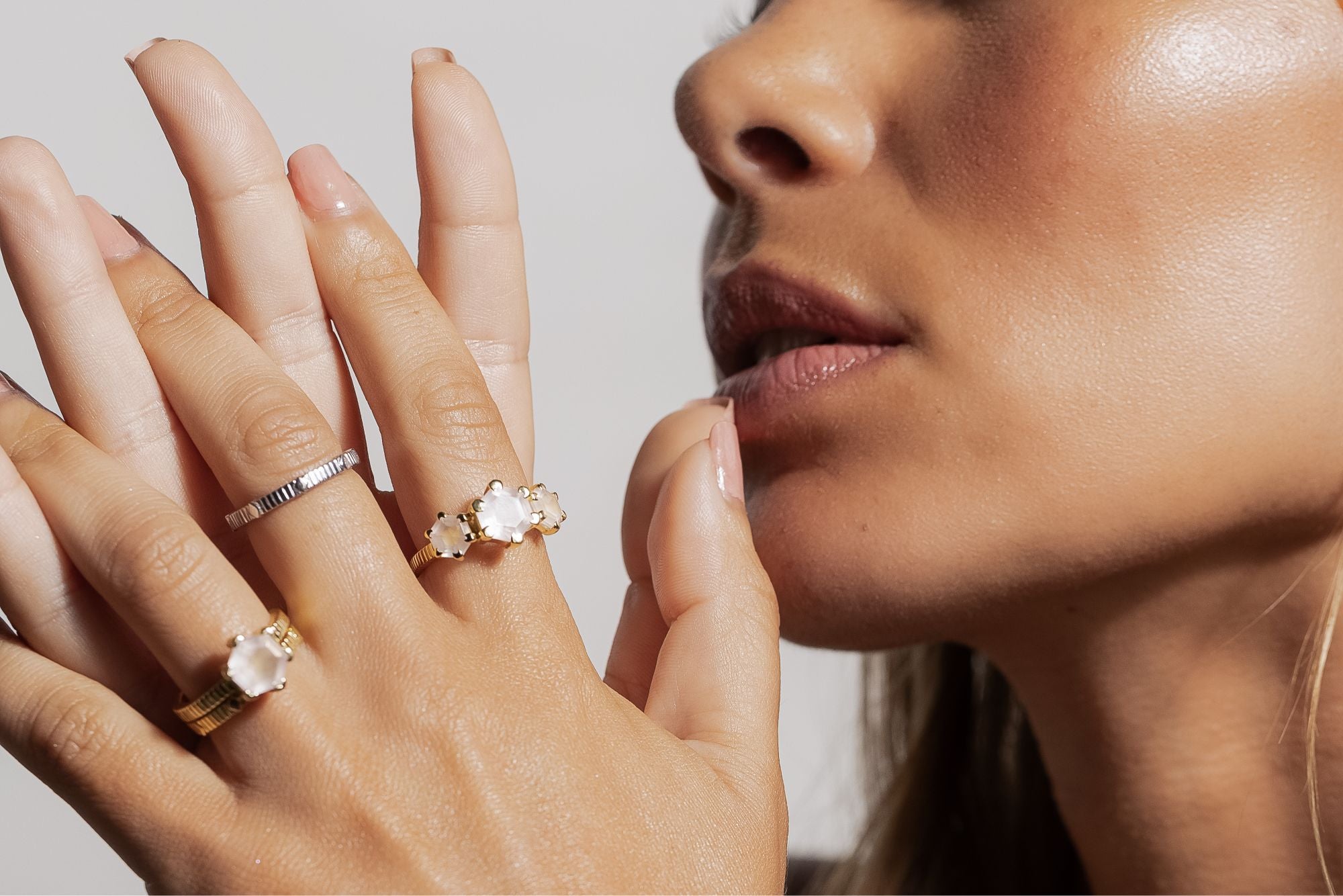 Harmony Collection with rose quartz and black spinel hexagonal sterling silver jewellery designs