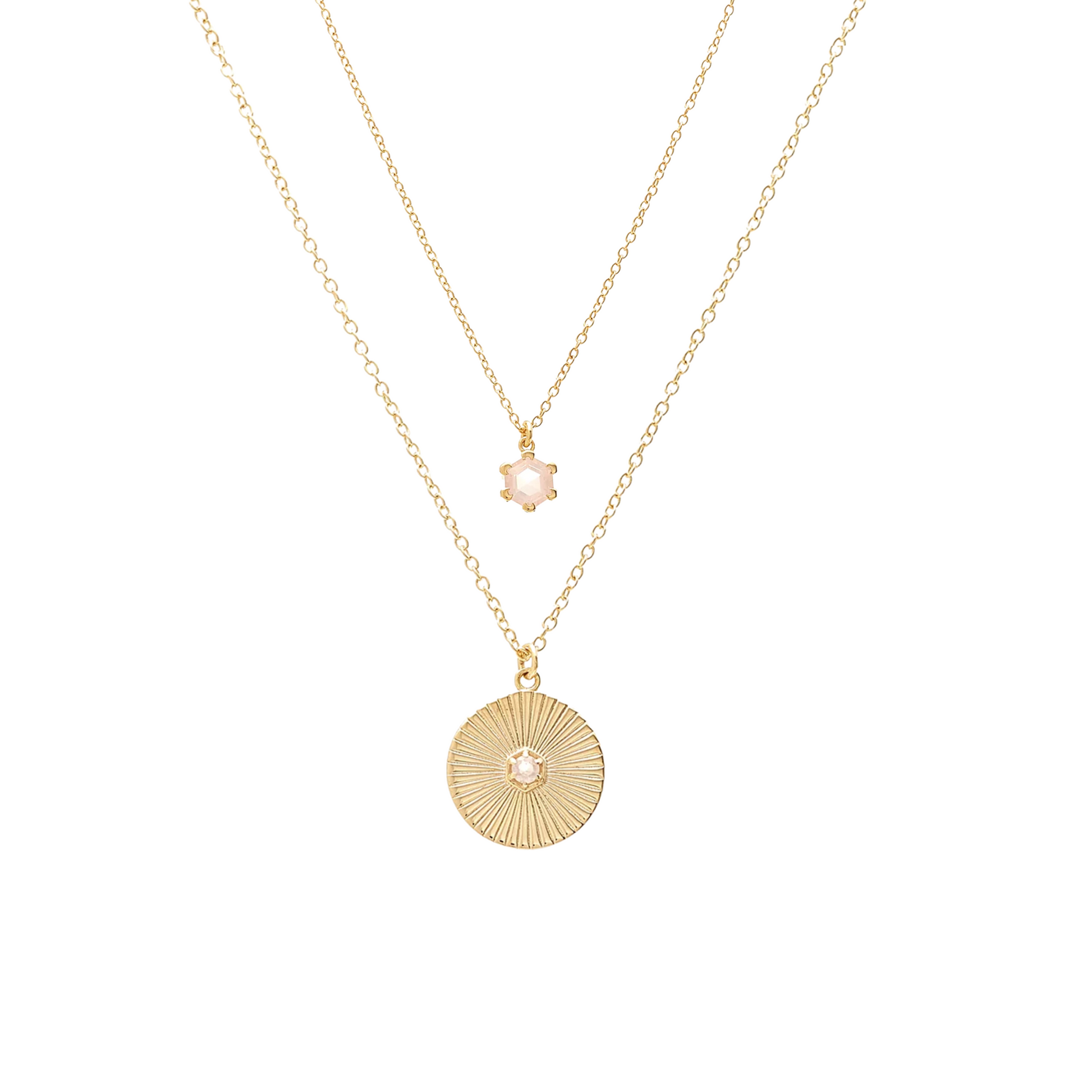 Jewellery Set in 14k gold-plated sterling silver with rose quartz