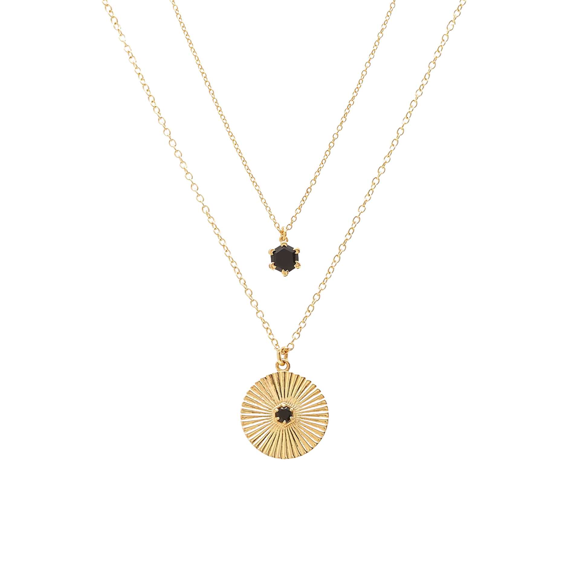 Necklace Set in 14k gold-plated sterling silver with black spinel | Silk & Steel Jewellery