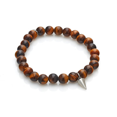 Silk & Steel Men's Edit All For One Bracelet Tiger's Eye Beads Silver Spike