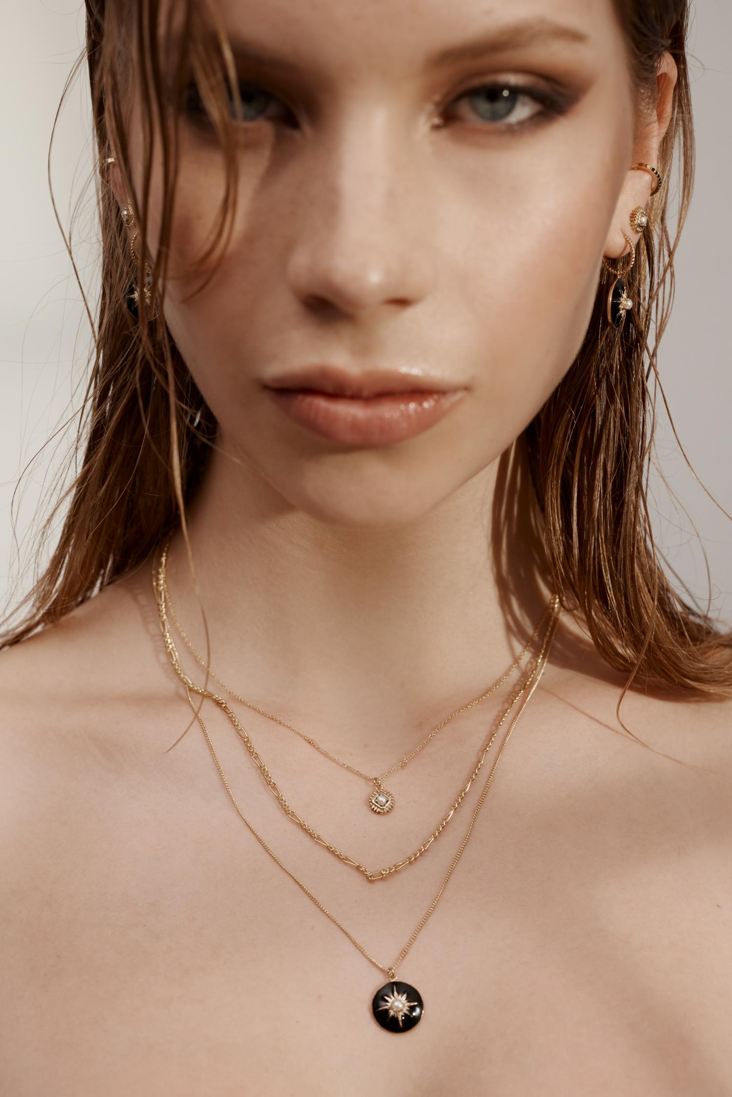 Noire Hoops Black Enamel + Silver