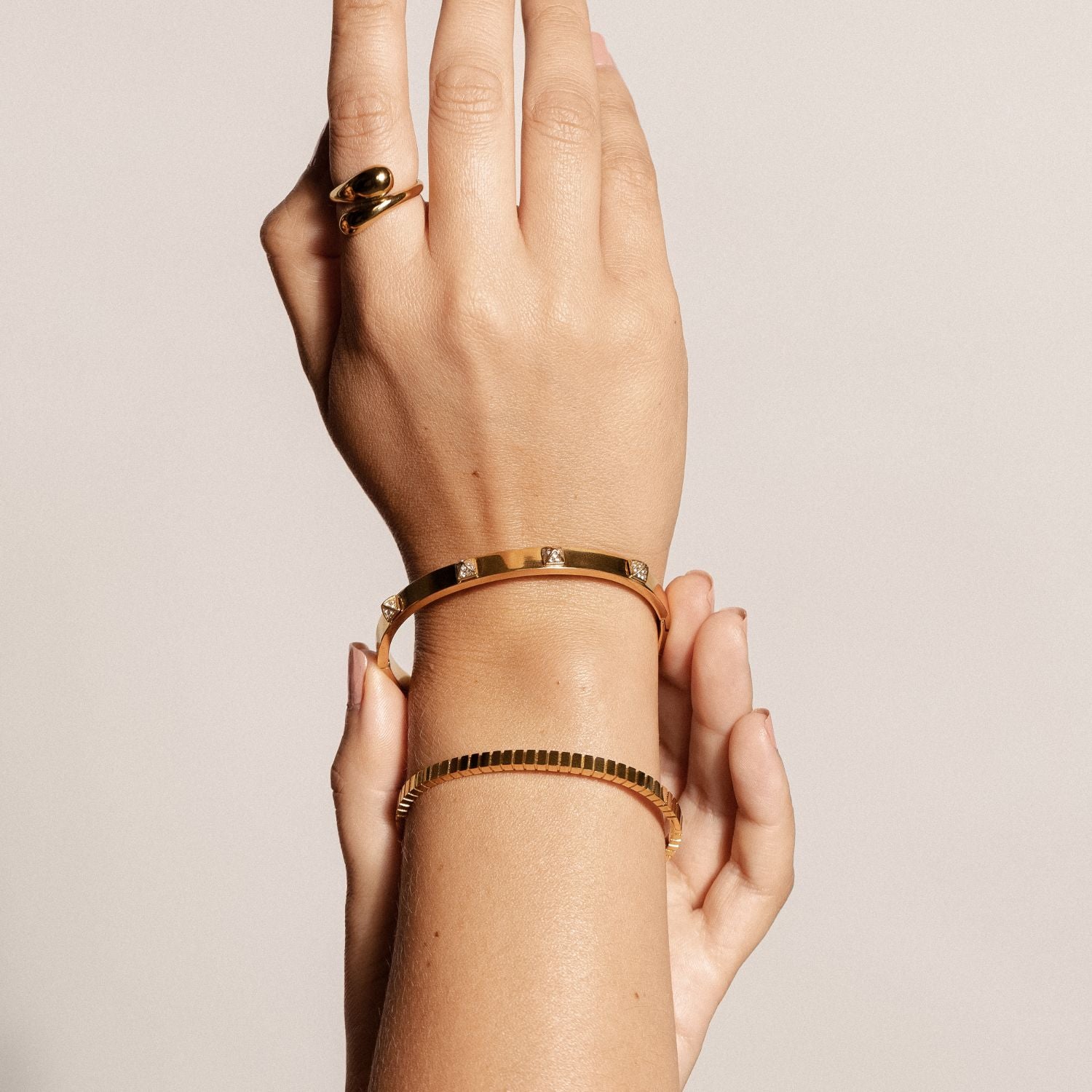 Silk & Steel Prism bangle in silver stainless steel with cubic zirconia