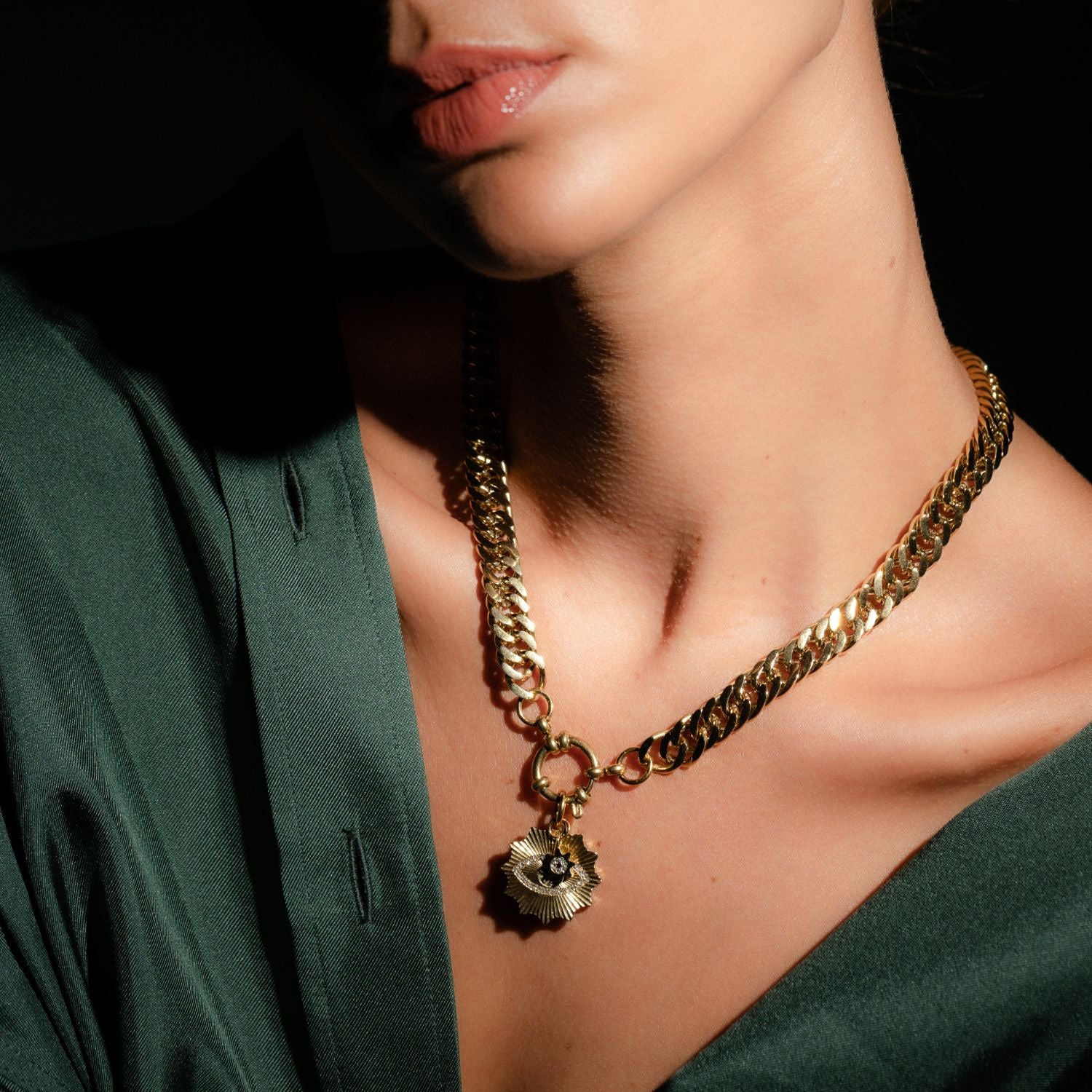 Silk & Steel Nova necklace with cubic zirconia in 14k gold-plated stainless steel.