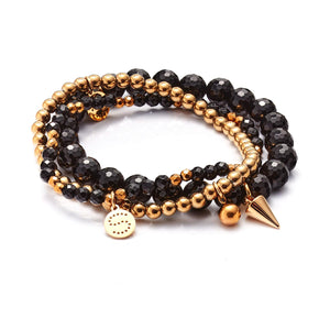 Silk & Steel Jewellery Charme Bracelet Trio Black Onyx + Gold