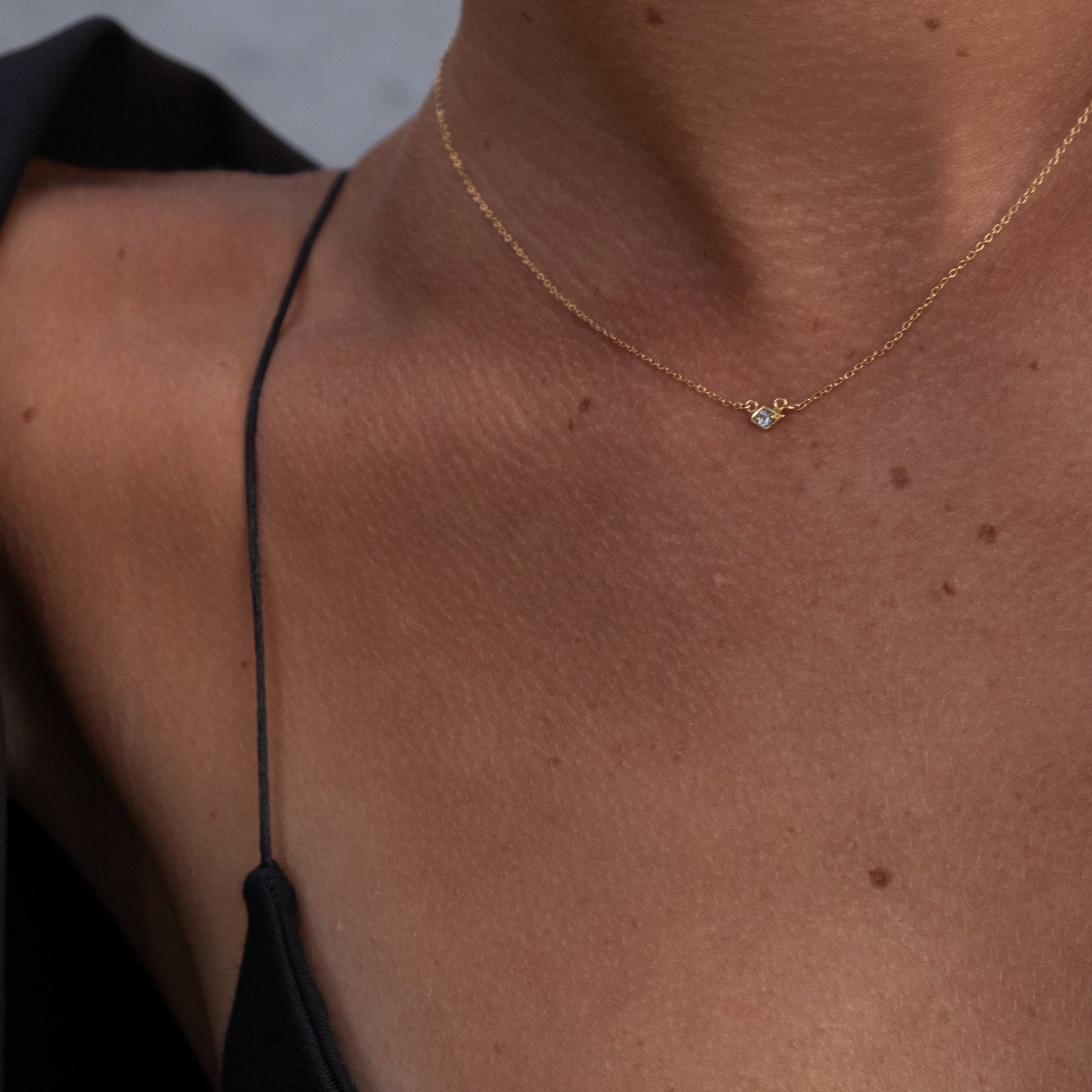 Silk & Steel Jewellery Superfine Keepsake Necklace Blue Topaz + Gold