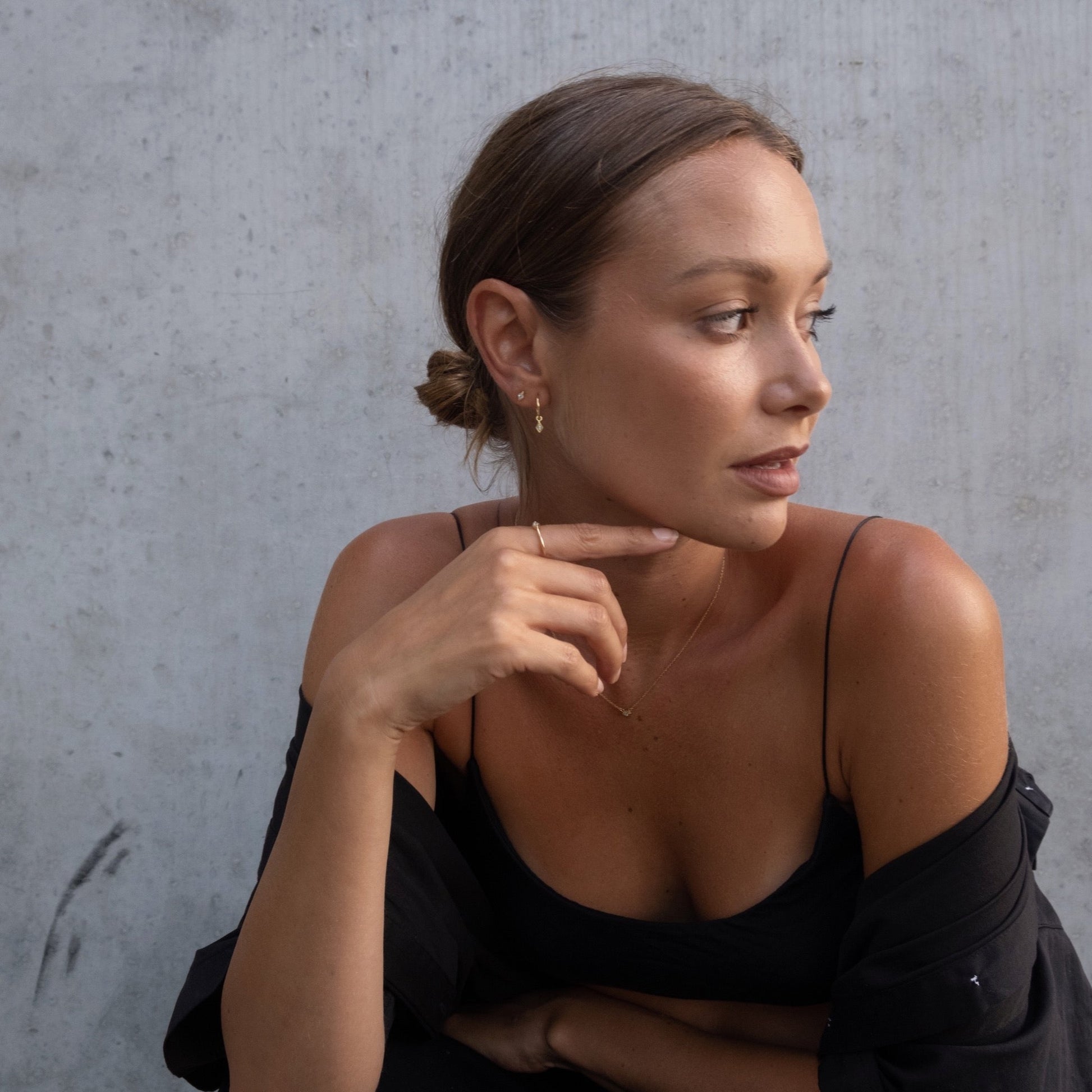 Silk & Steel Jewellery Superfine Keepsake Necklace Black Spinel + Gold