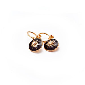 Silk & Steel Jewellery Noire Hoop Earrings Black + Pearl + Gold