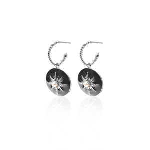 Silk & Steel Jewellery Noire Hoop Earrings Black + Pearl + Silver