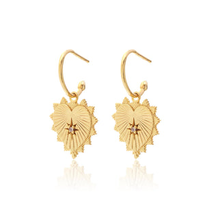 Silk & Steel Jewellery Heart of Love Talisman Earrings Gold Rose Quartz