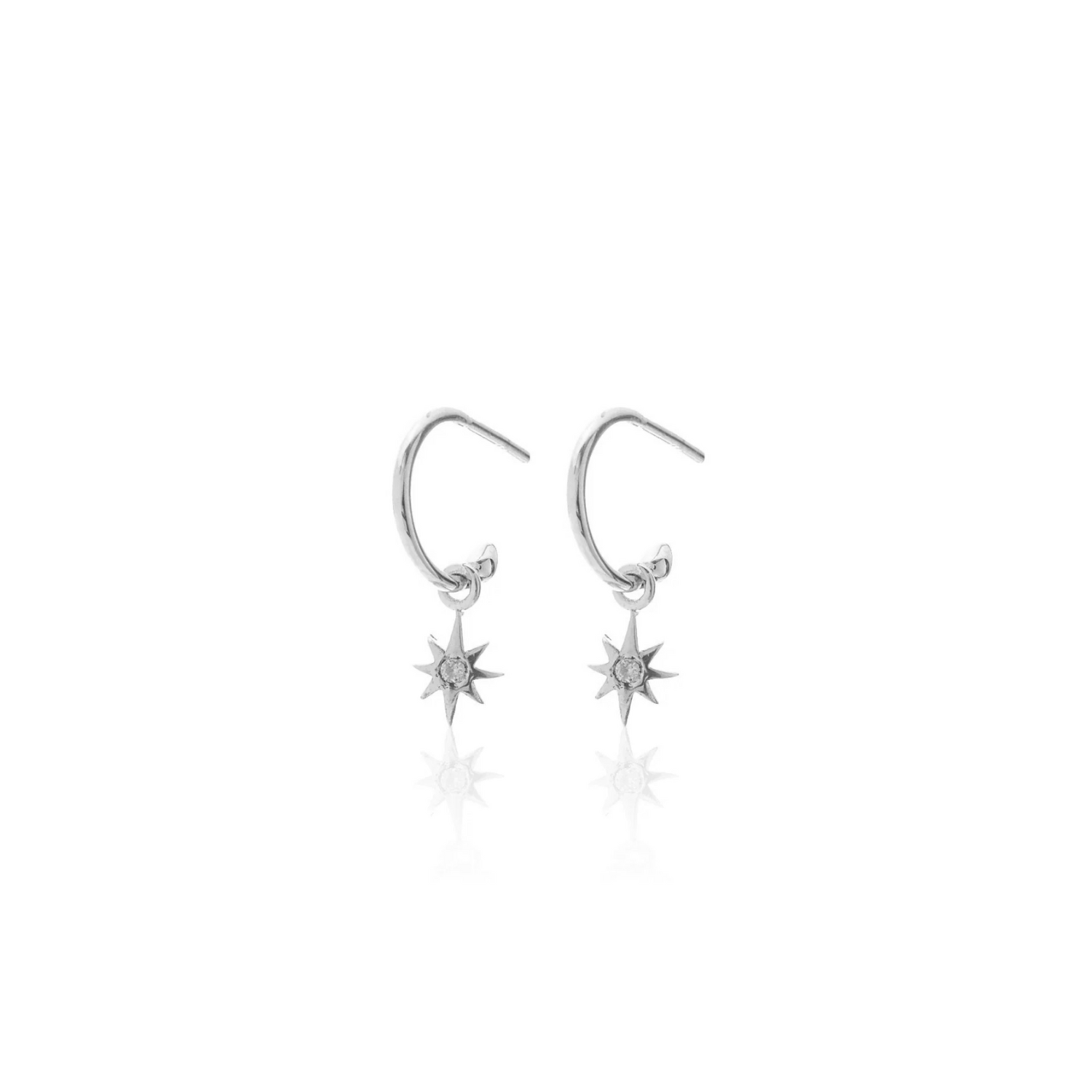 Silk & Steel Jewellery Superfine Talisman Petite Star Hoops White Topaz + Silver