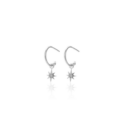 Silk & Steel Jewellery Superfine Talisman Petite Star Hoops White Topaz + Silver