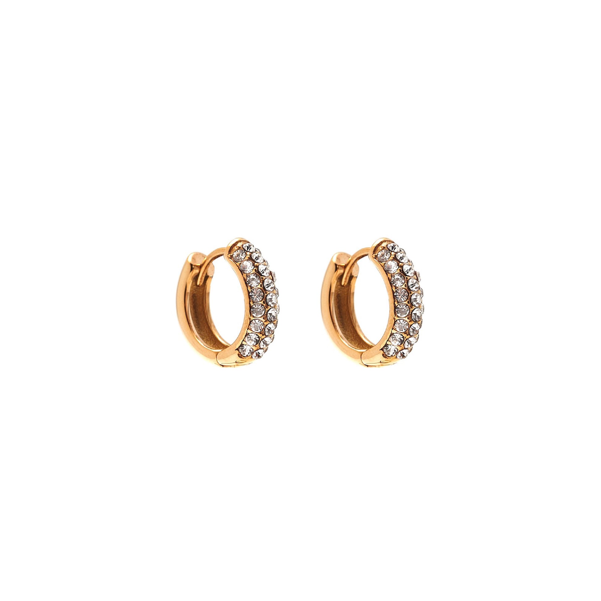 Silk & Steel Astra hoop earring with cubic zirconia in 14k gold-plated stainless steel.