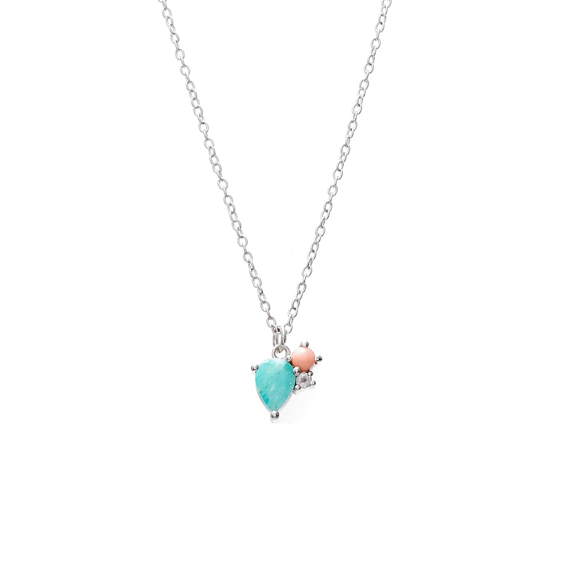 Silk & Steel Bloom Necklace in Silver with Amazonite, Rose Quartz and Pink Opal Gemstones