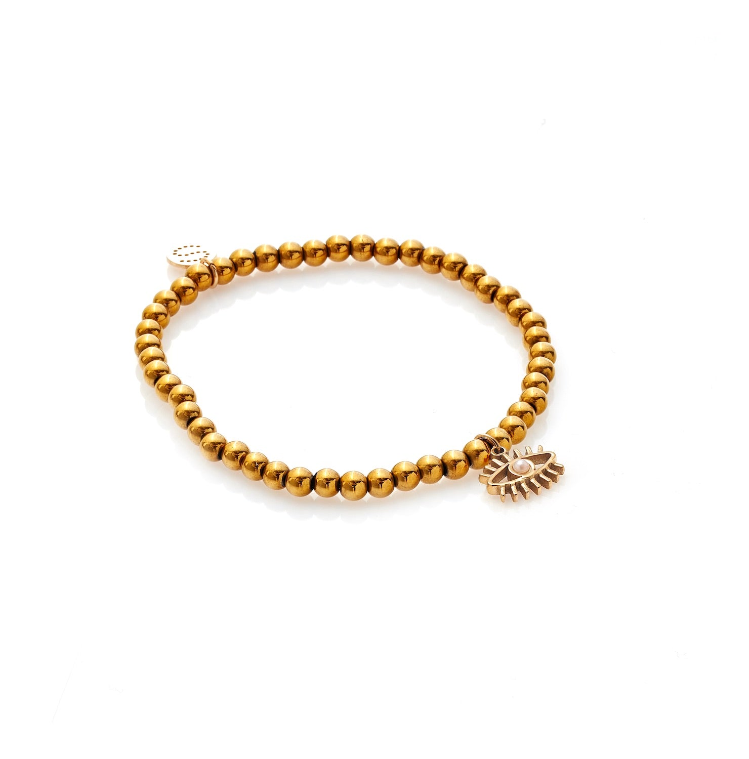 Silk & Steel Guardian beaded bracelet in gold hematite with gold pearl.