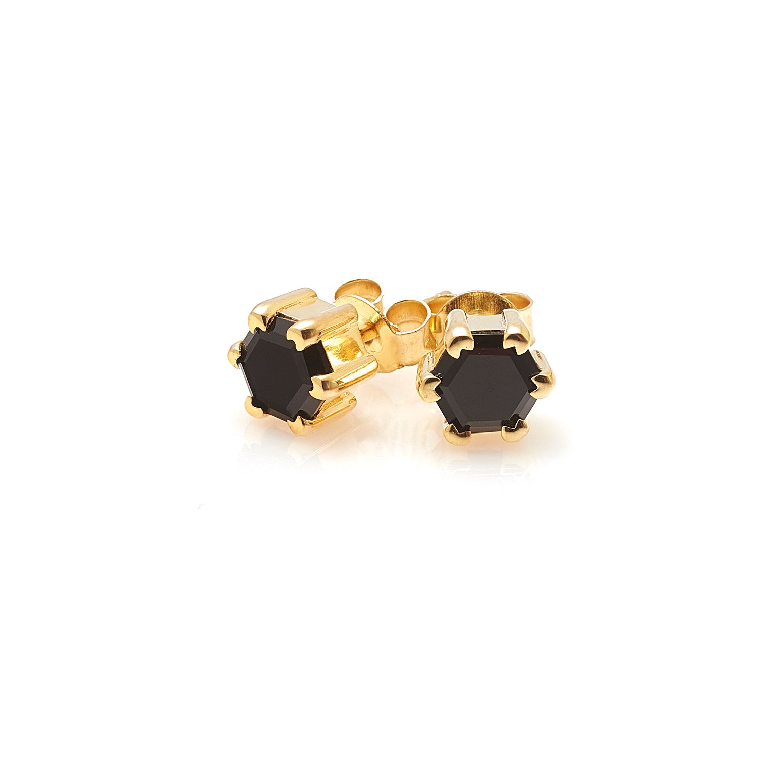 Silk & Steel Harmony stud earrings with black spinel in 14k gold-plated sterling silver.