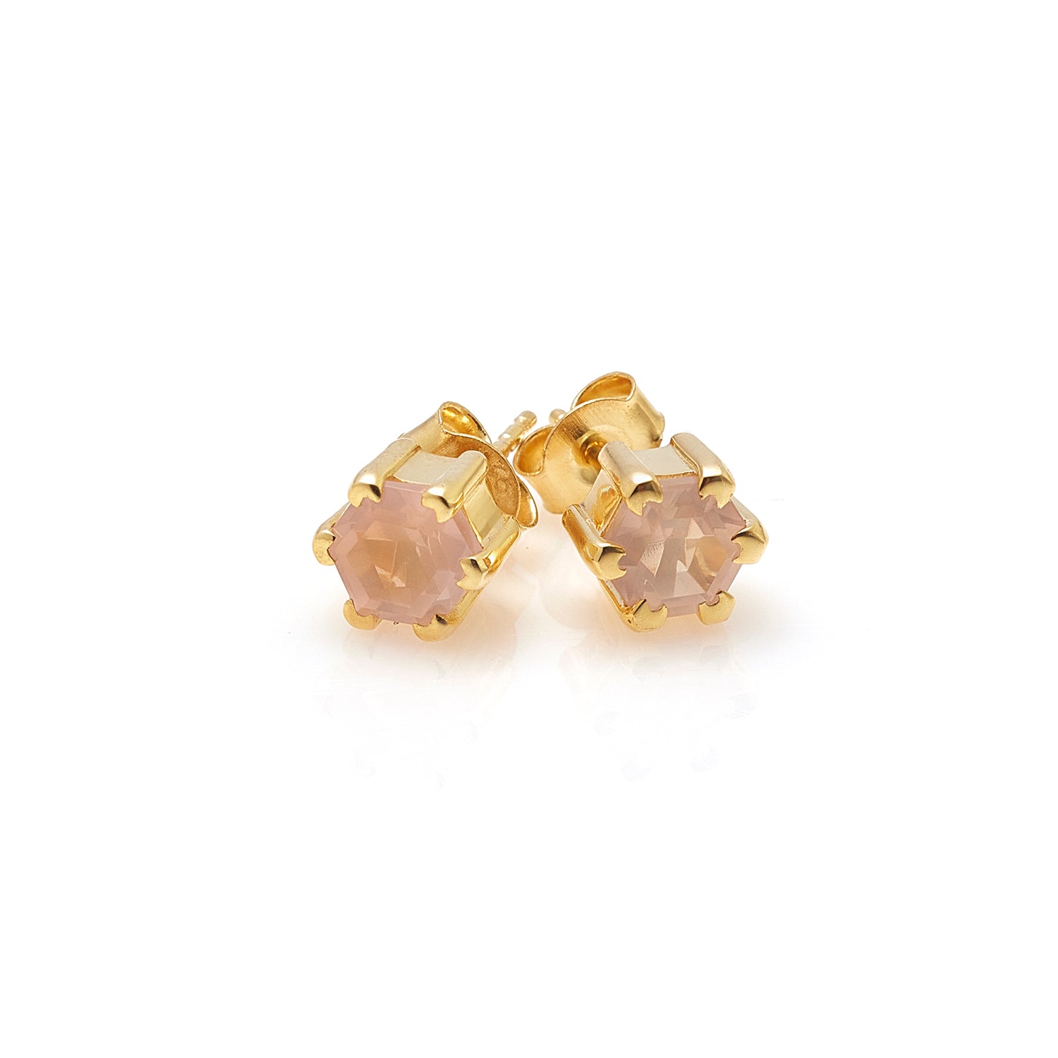 Silk & Steel Harmony stud earrings with rose quartz in 14k gold-plated sterling silver.