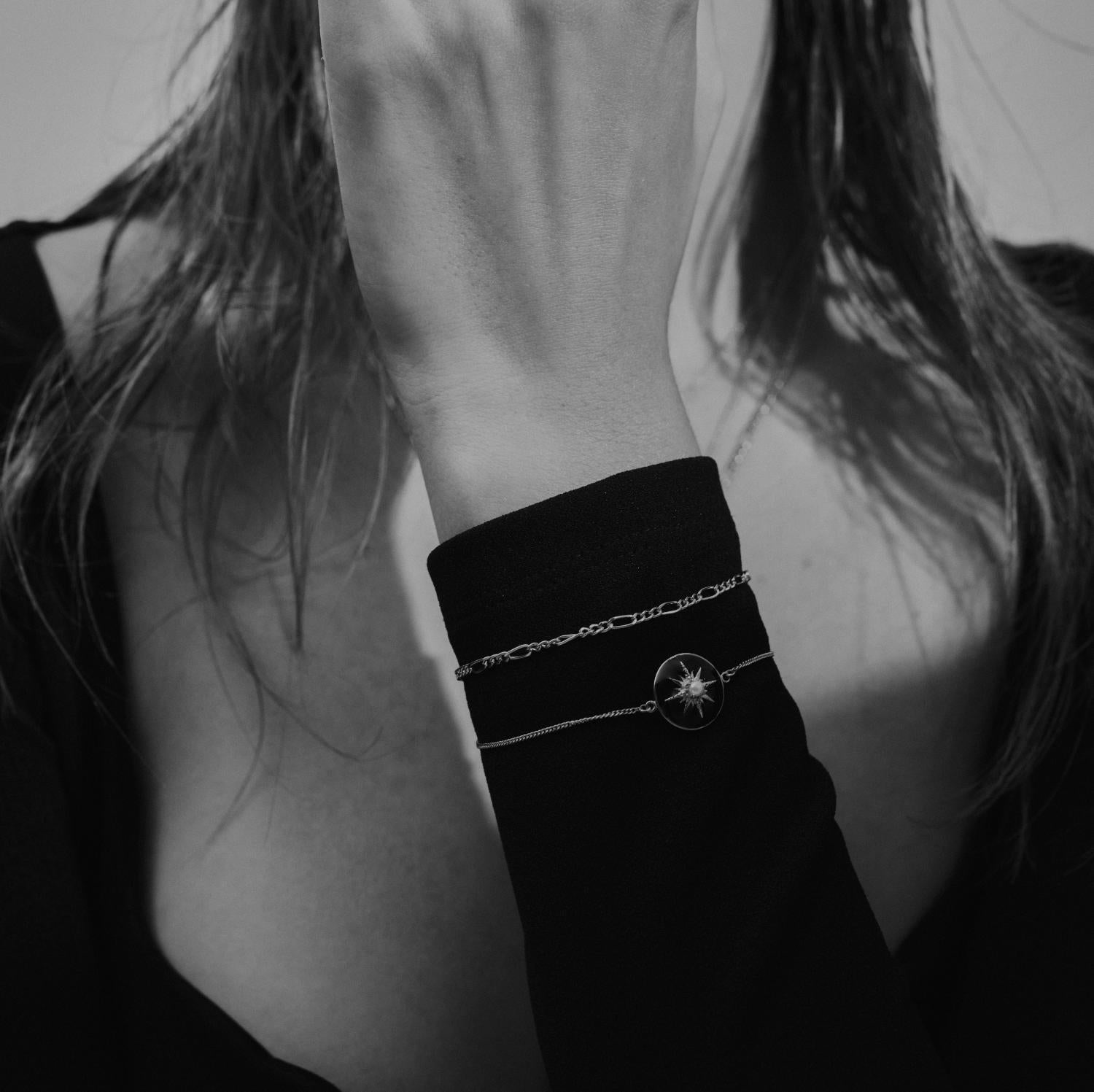 Silk & Steel Jewellery Noire Bracelet – Black Enamel + Silver