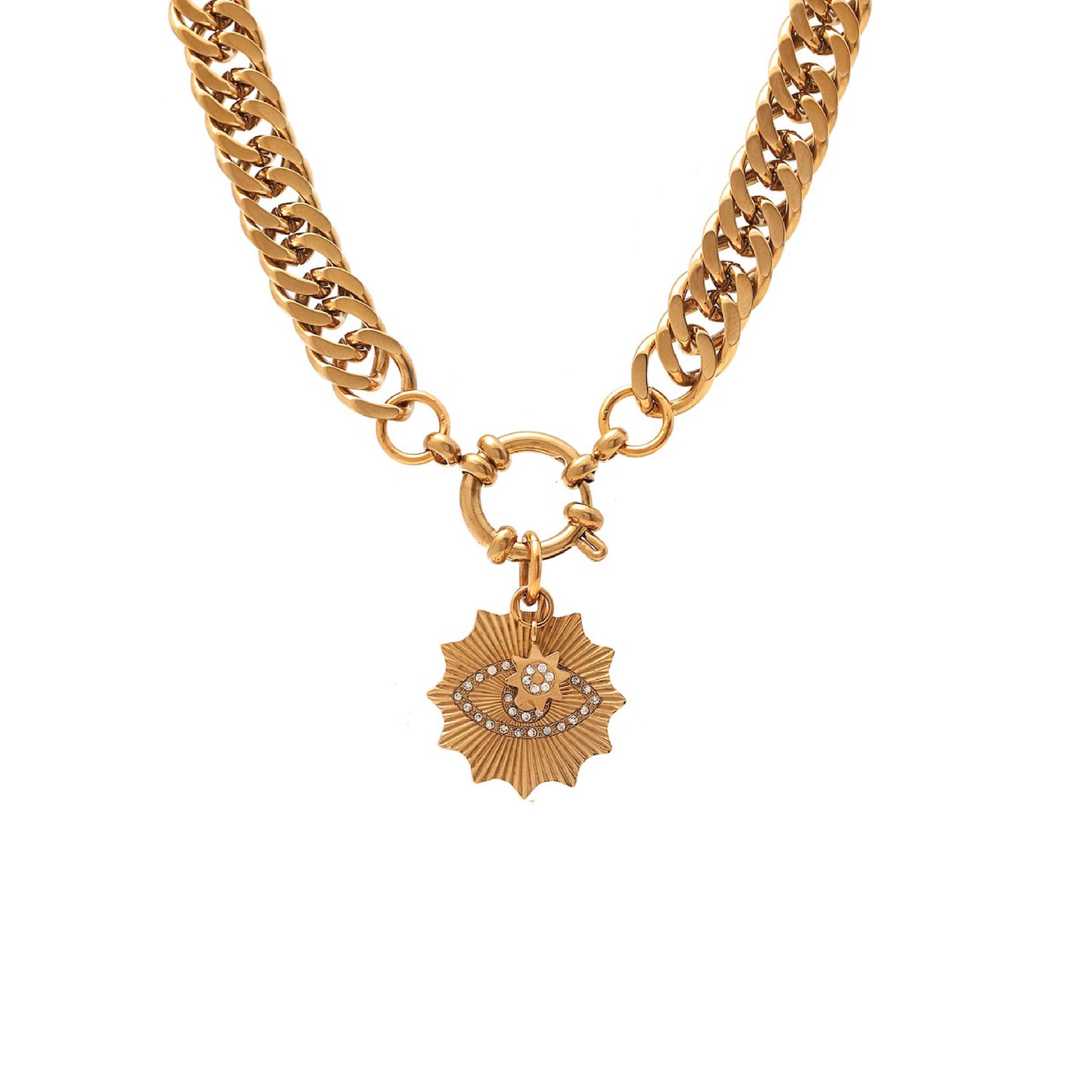 Silk & Steel Nova necklace with cubic zirconia in 14k gold-plated stainless steel.
