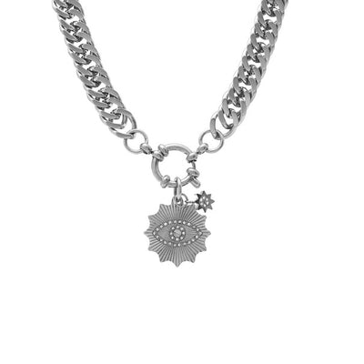 Silk & Steel Nova necklace with cubic zirconia in silver stainless steel.