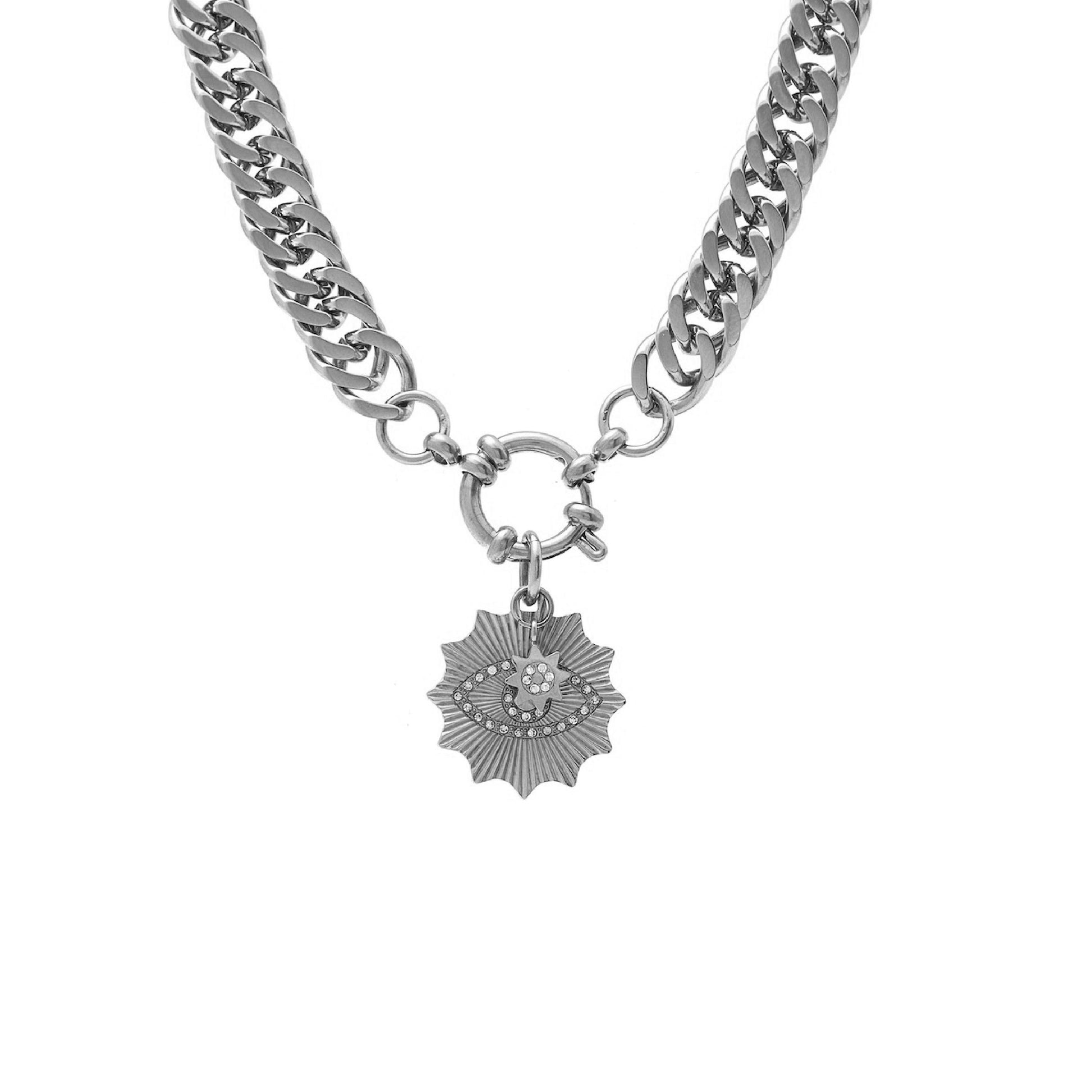 Silk & Steel Nova necklace with cubic zirconia in silver stainless steel.