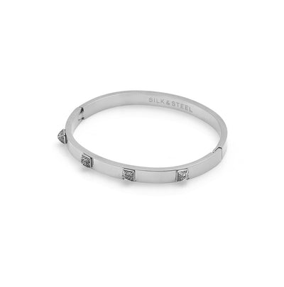 Silk & Steel Prism bangle in silver stainless steel with cubic zirconia