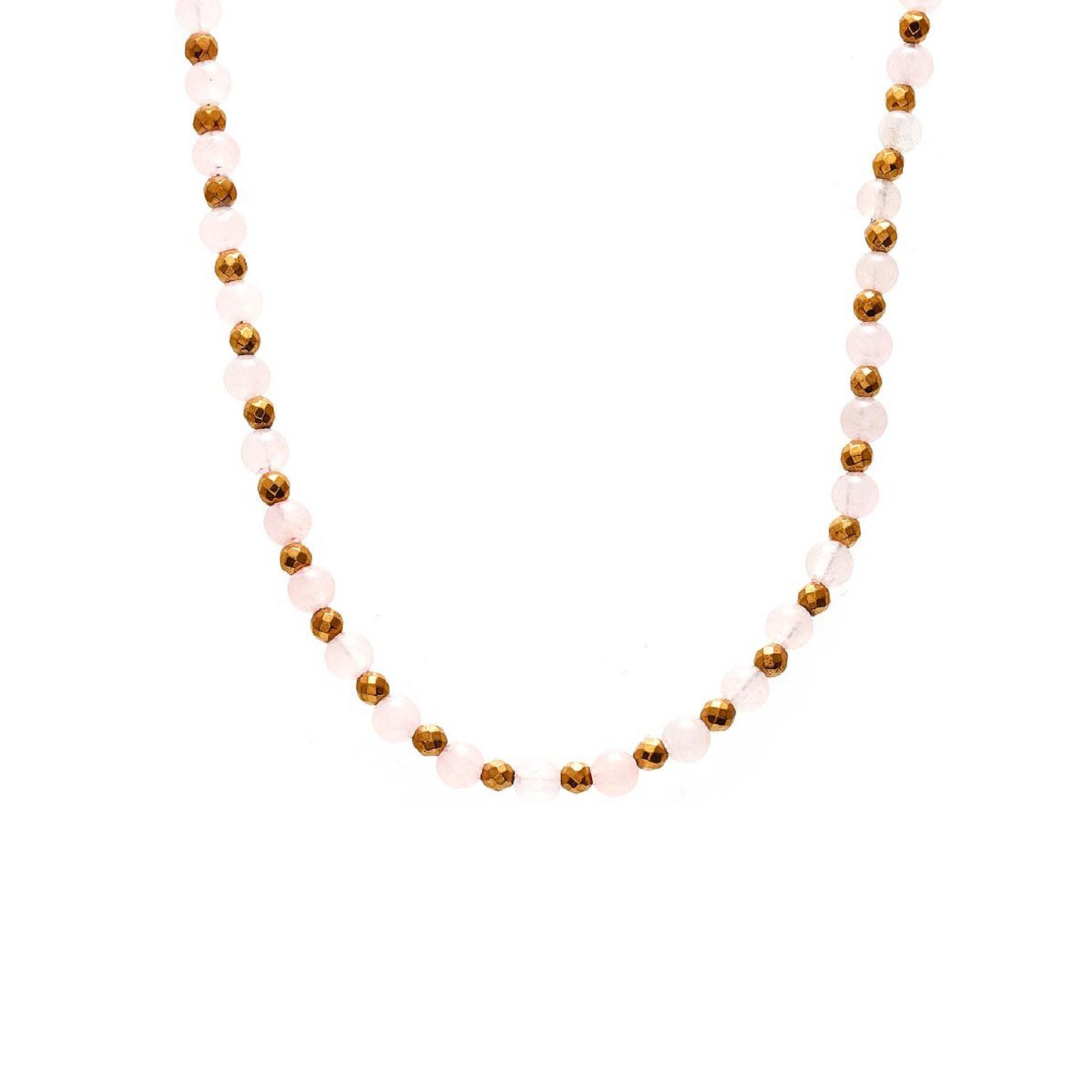 Silk & Steel Jewellery Rose Necklace Rose Quartz + Gold