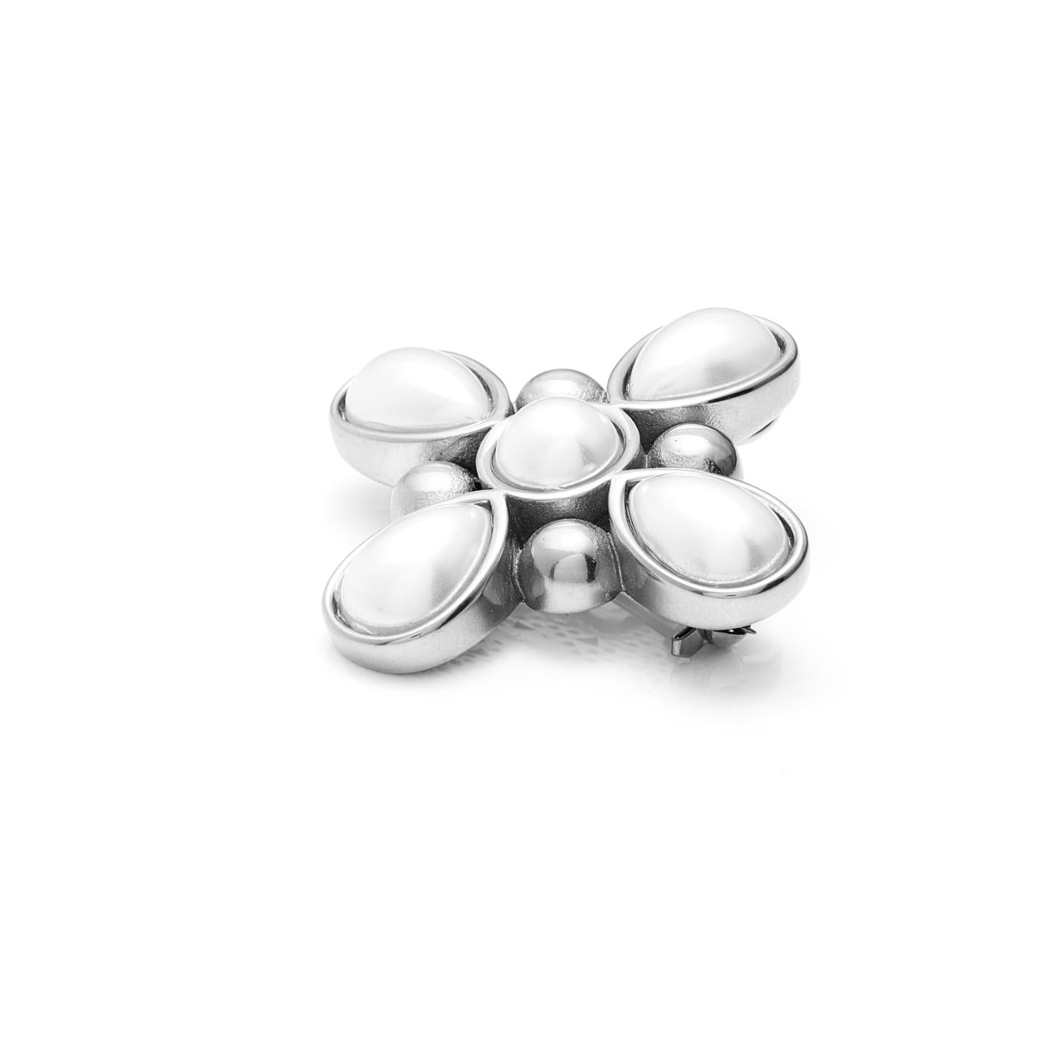 Silk & Steel Jewellery Silver Soleil Necklace Detachable Brooch with Faux Pearls