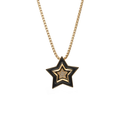Supernova Star Pendant Necklace in 14k gold-plated stainless steel with Black Enamel and Clear Cubic Zirconias| Silk & Steel Jewellery