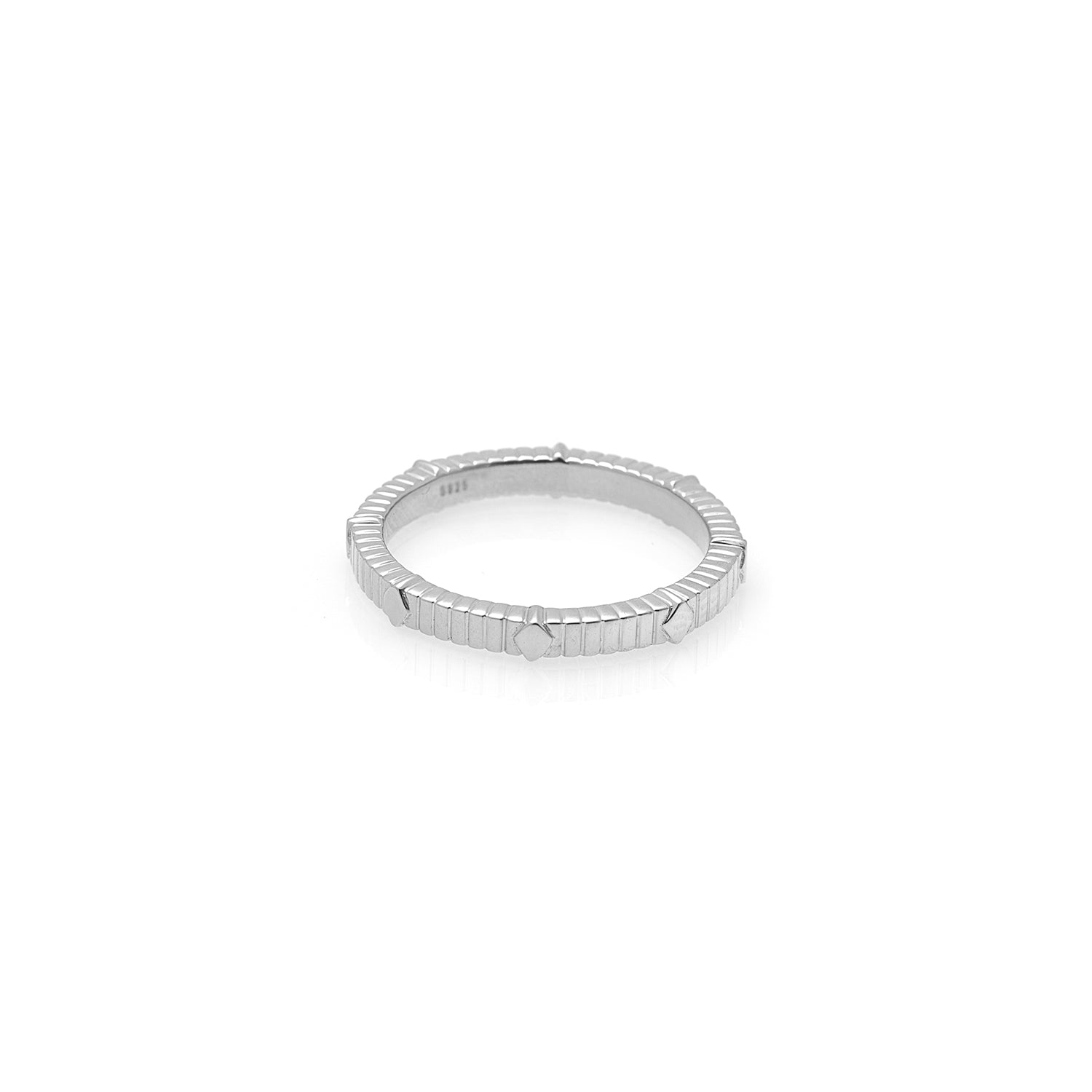 Silk & Steel Unity stacker ring in rhodium-plated sterling silver.