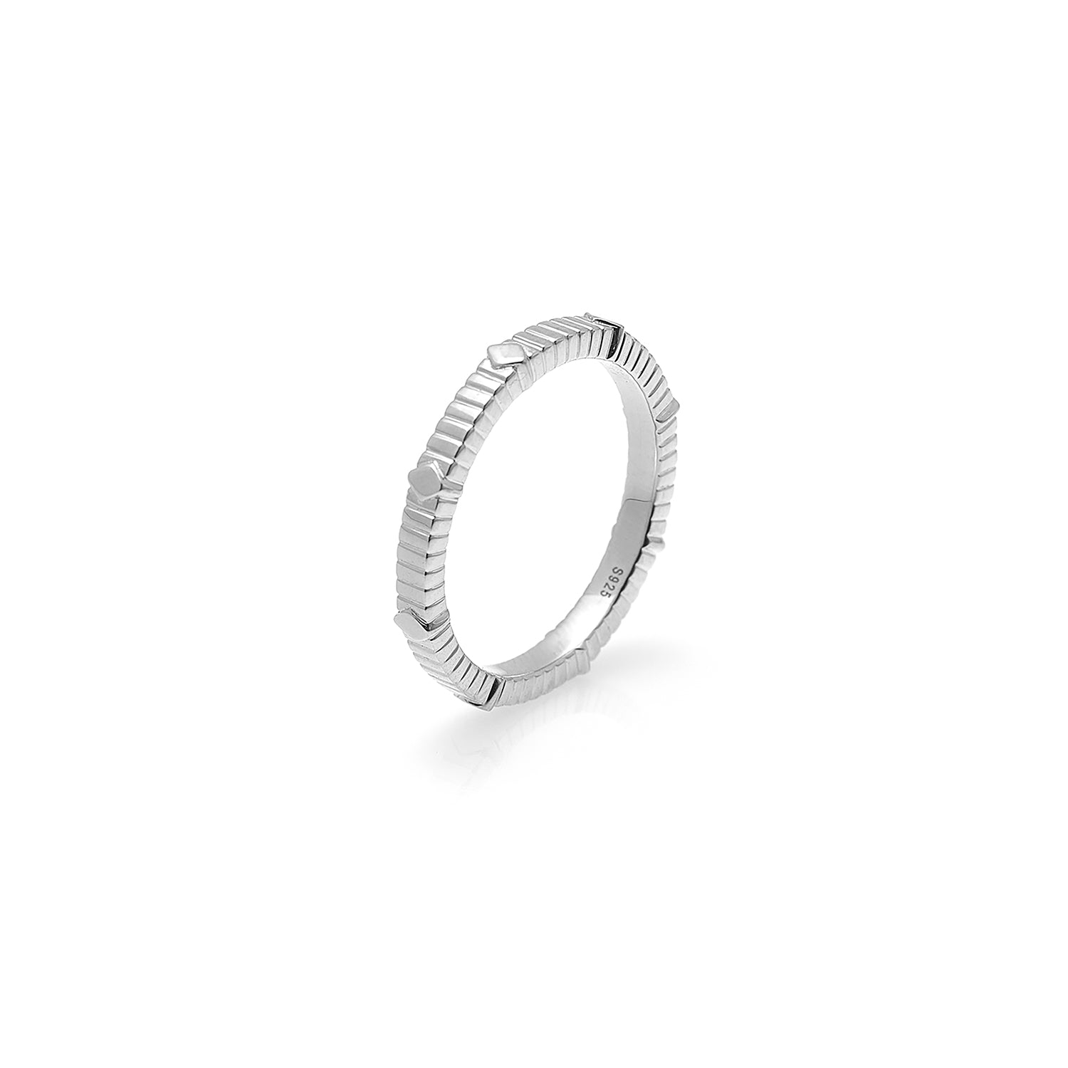 Silk & Steel Unity stacker ring in rhodium-plated sterling silver.