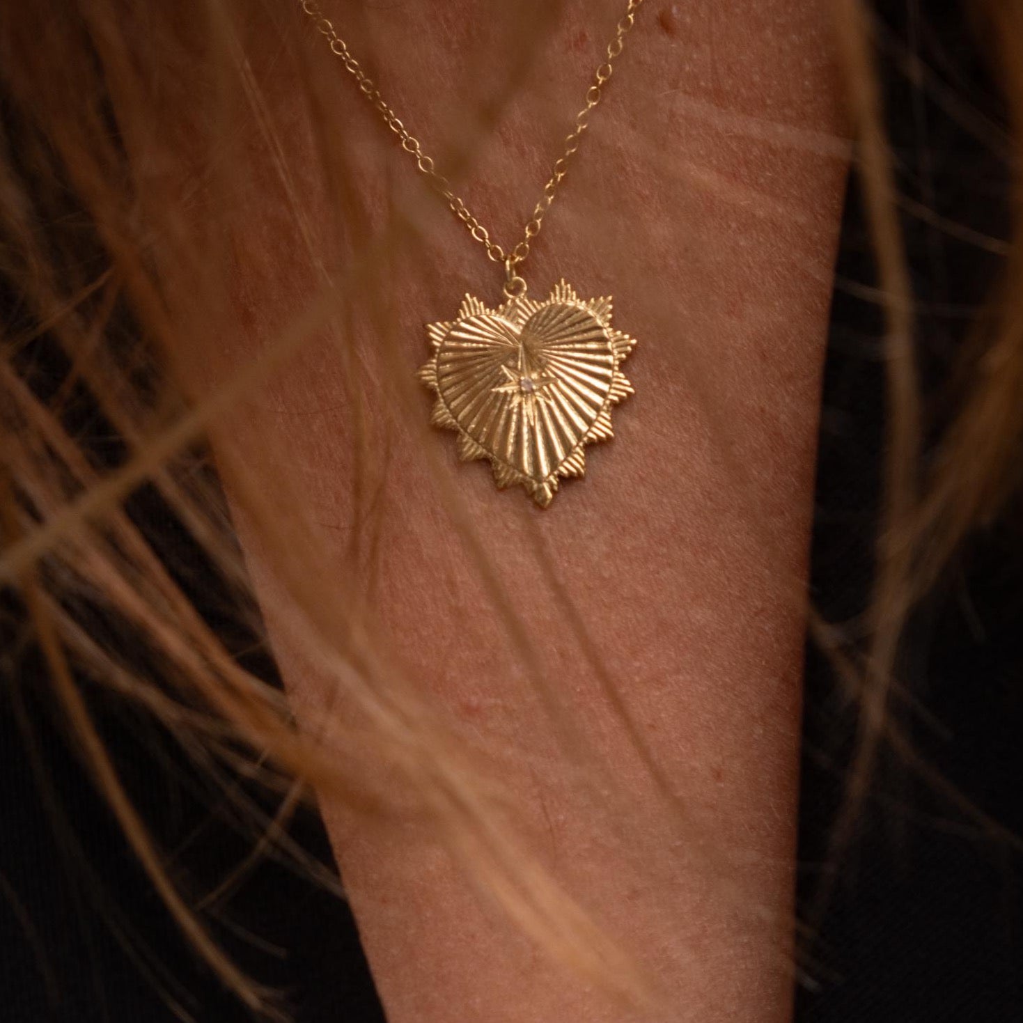 Silk & Steel Jewellery Heart of Love Talisman Necklace Gold Rose Quartz