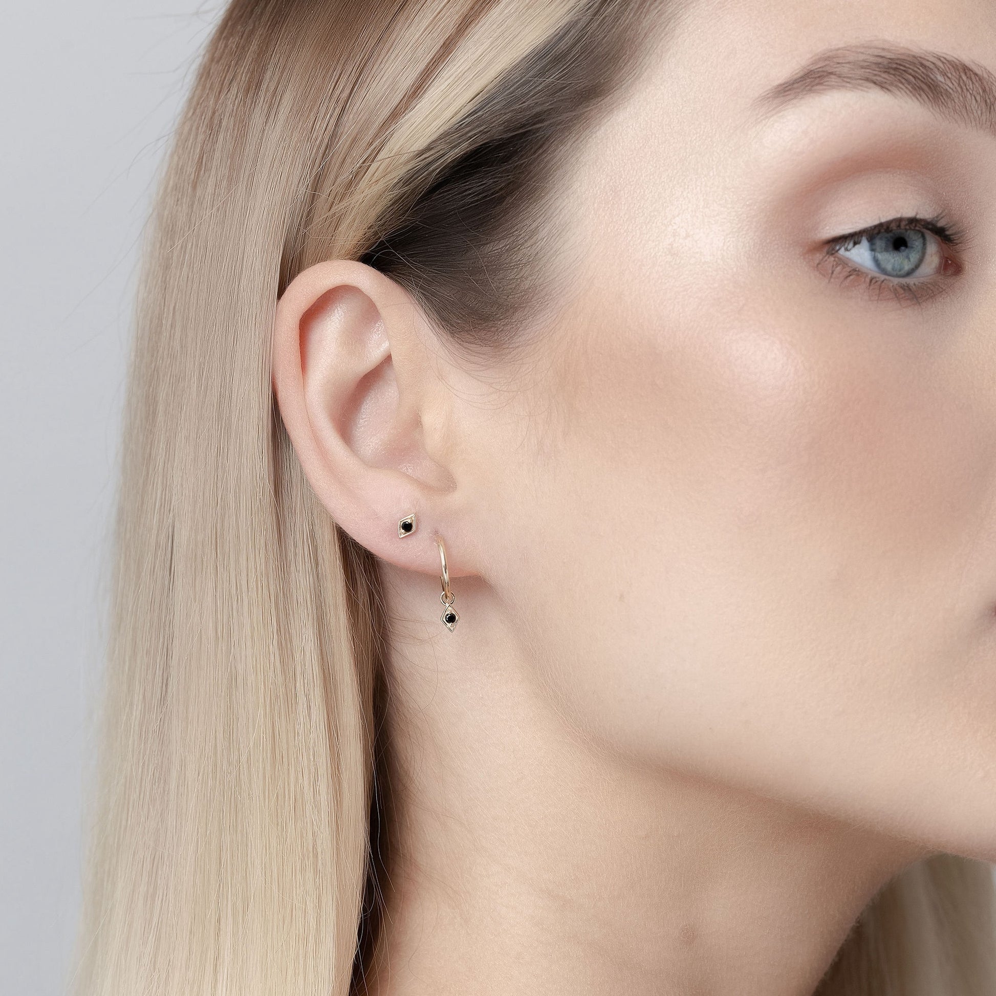 Silk & Steel Solid Gold Keepsake Hoop earrings with black spinel