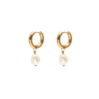 Allure Hoop Earrings in 14k gold-plated stainless steel with freshwater pearls | Silk & Steel Jewellery