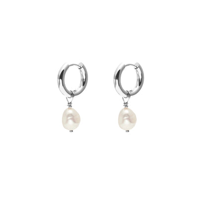 Allure Hoop Earrings in stainless steel with freshwater pearls | Silk & Steel Jewellery