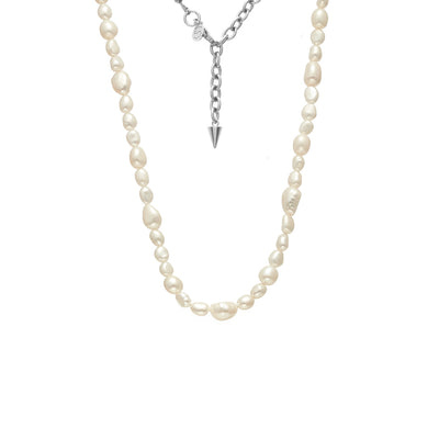 Allure Necklace in silver stainless steel with freshwater pearls | Silk & Steel Jewellery