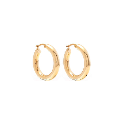 Silk & Steel large halo hoop earrings in 14k gold-plated stainless steel.