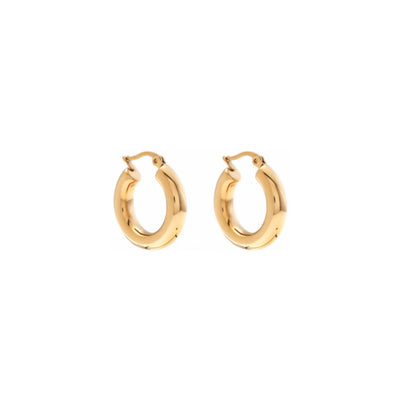 Silk & Steel Halo medium hoop earrings in 14k gold-plated stainless steel.