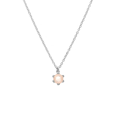 Silk & Steel Harmony necklace with rose quartz in rhodium-plated sterling silver.