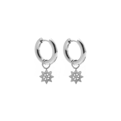 Silk & Steel Nova hoop earrings with cubic zirconia in silver stainless steel.