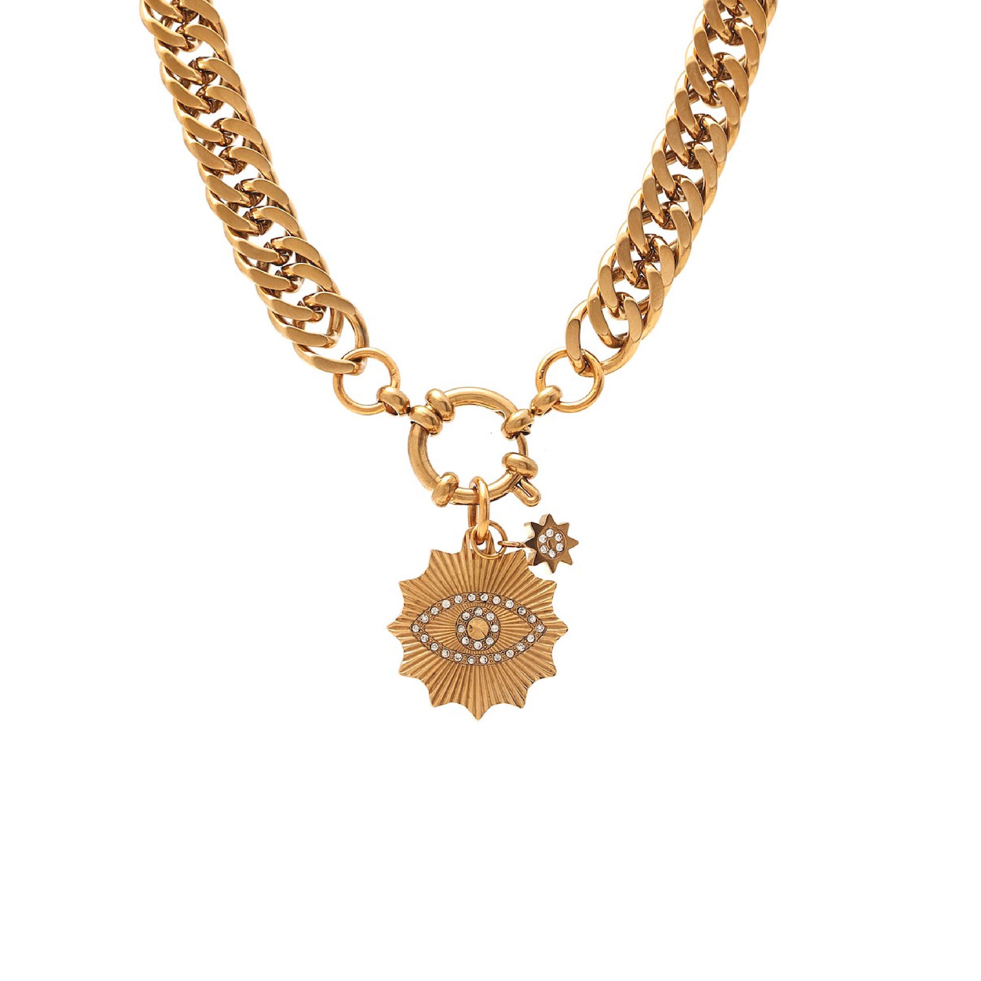 Silk & Steel Nova necklace with cubic zirconia in 14k gold-plated stainless steel.