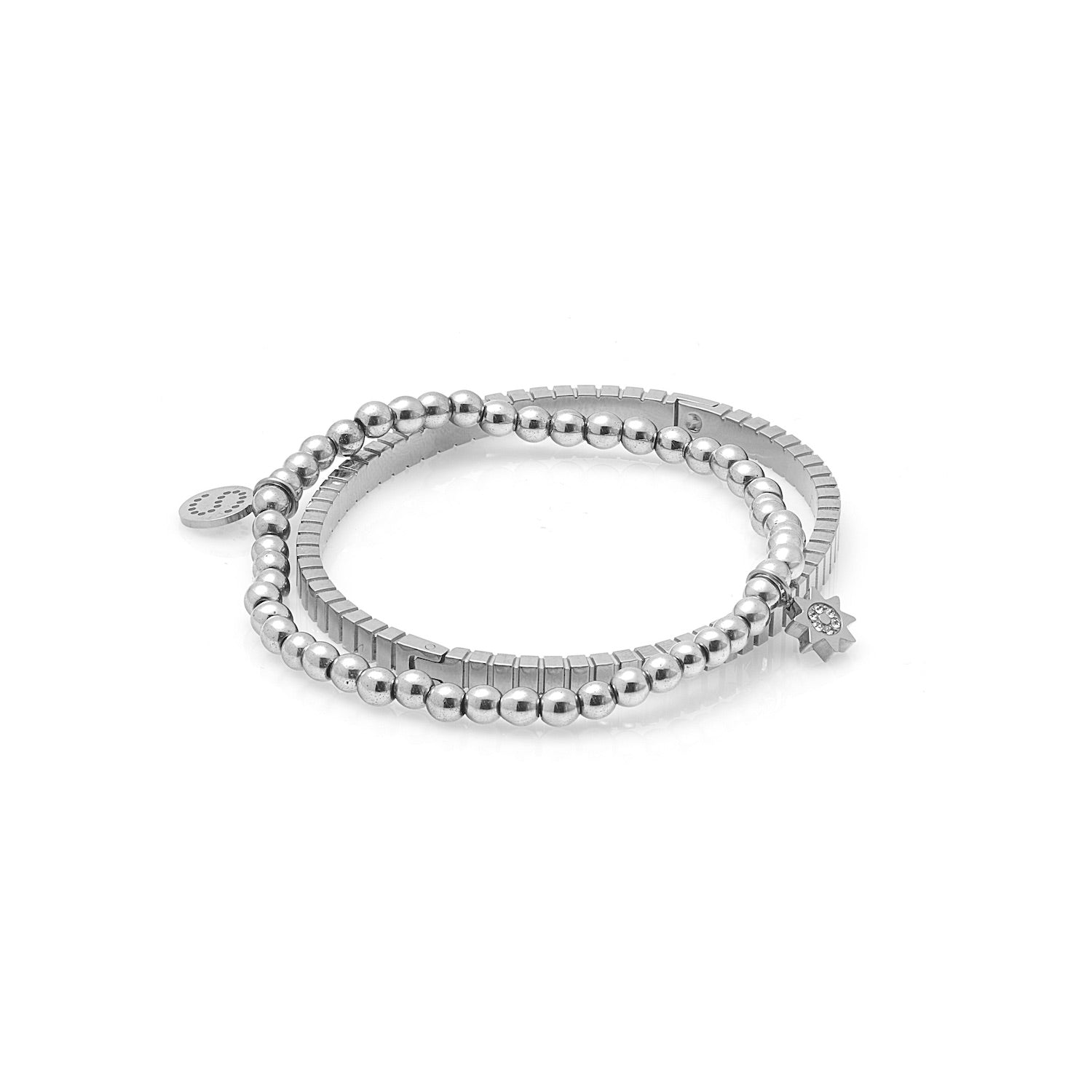 Silk & Steel Nova beaded bracelet in silver hematite with cubic zirconia.