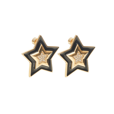 Supernova Star Pendant Stud Earrings in 14k gold-plated stainless steel with Black Enamel and Cubic Zirconias | Silk & Steel Jewellery