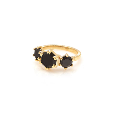 Silk & Steel Trinity ring with black spinel in 14k gold-plated sterling silver.