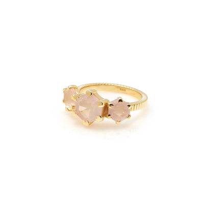 Silk & Steel Trinity ring with rose quartz in 14k gold-plated sterling silver.