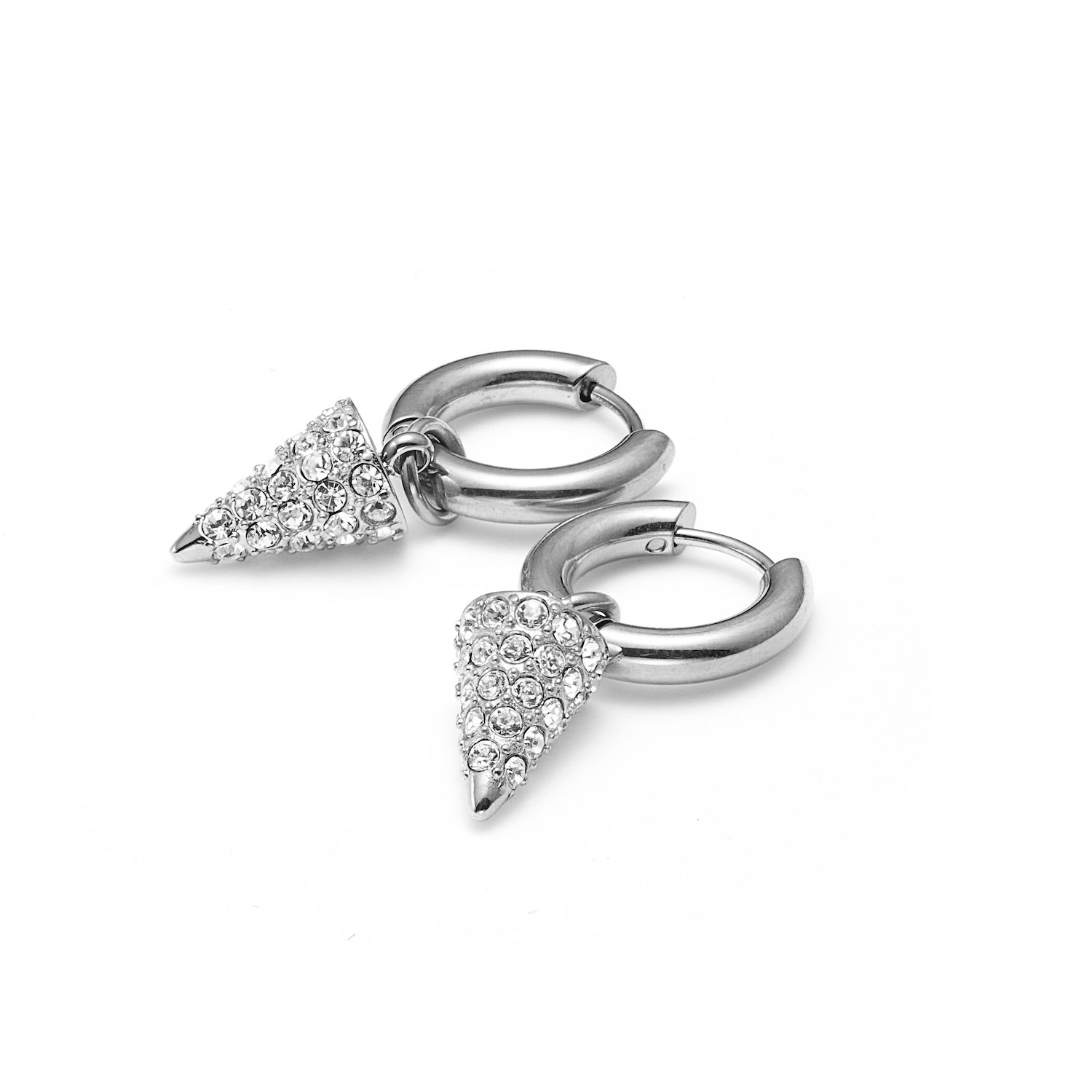 Voltage Hoop Earrings in silver stainless steel with Cubic Zirconias | Silk & Steel Jewellery
