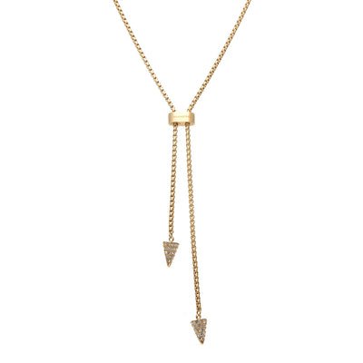 Voltage Lariat Necklace in 14k gold-plated stainless steel with Clear Cubic Zirconias | Silk & Steel Jewellery
