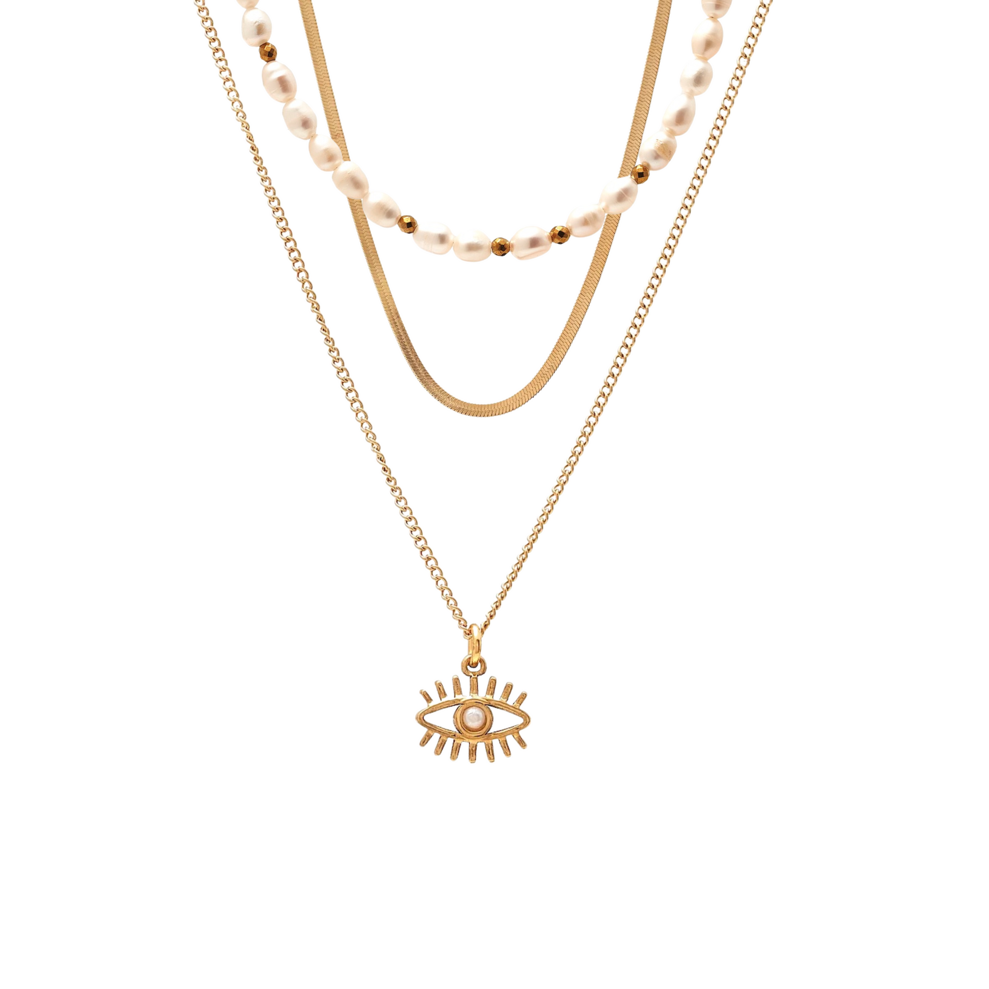 Celine Necklace Layering Set in 14k gold-plated stainless steel with pearl