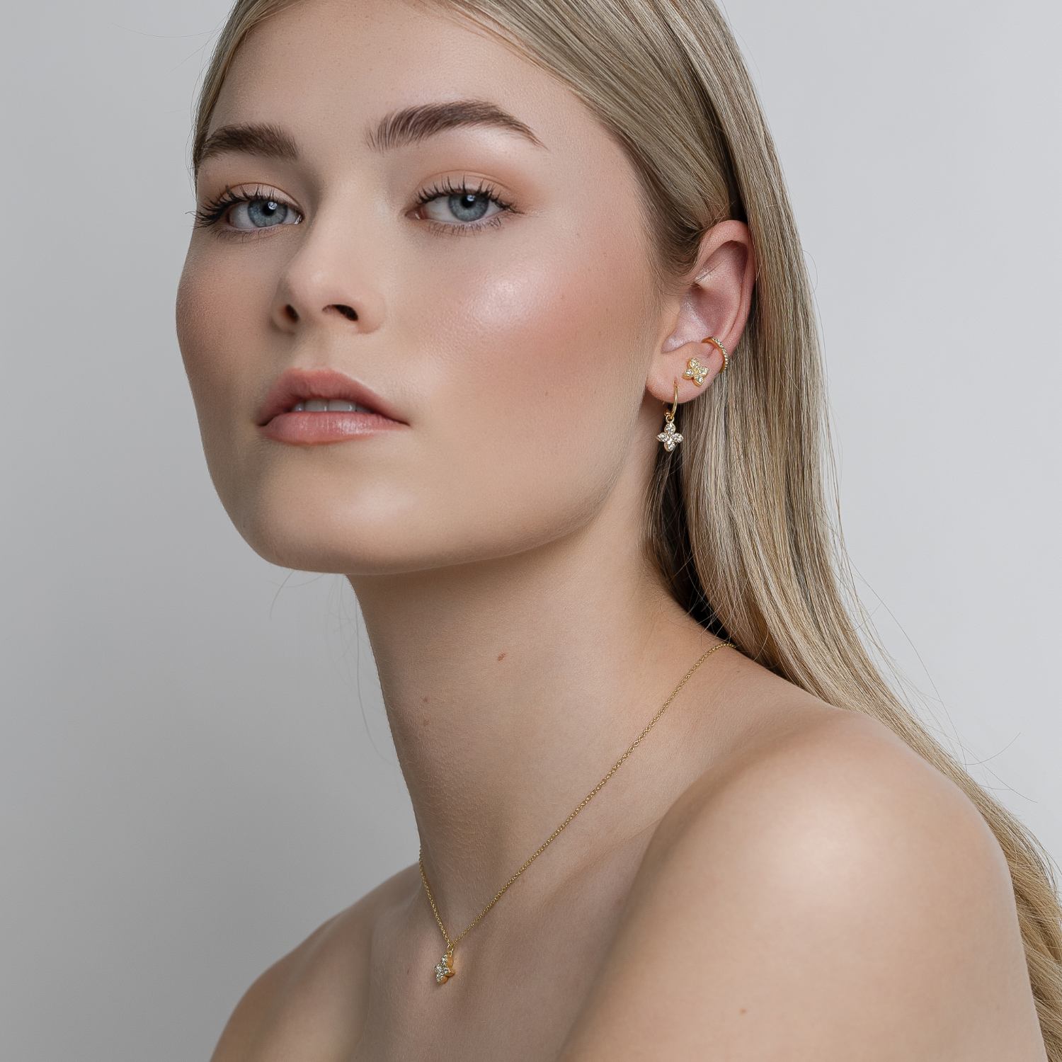 Silk & Steel Flora Necklace Gold Sterling Silver with Clear Cubic Zirconias