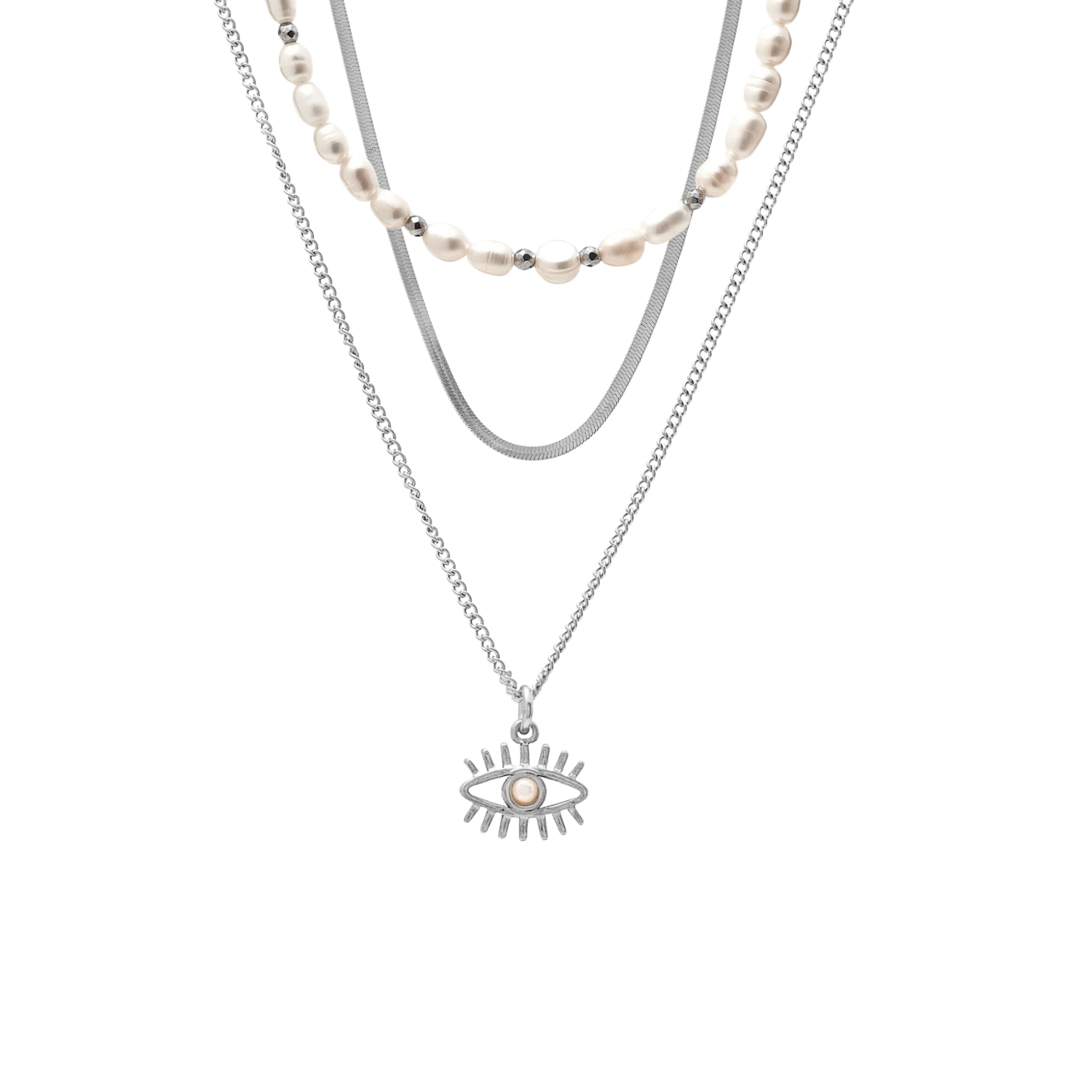 Layering Necklace Set in 14k gold-plated stainless steel with pearl