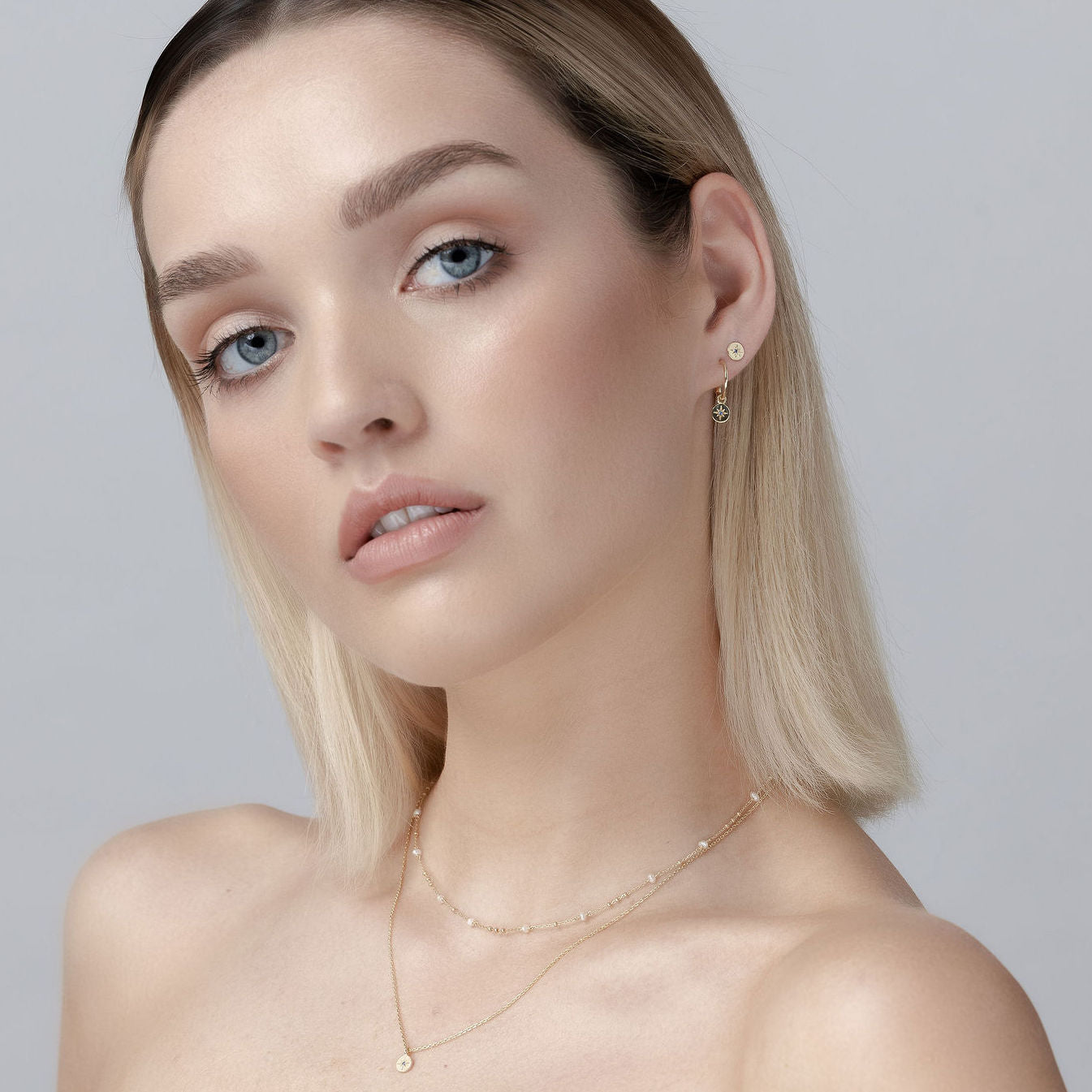 Superfine Petite North Diamond Hoop Earrings in 14k Gold-plated sterling silver with Blue Sapphire | Silk & Steel Jewellery